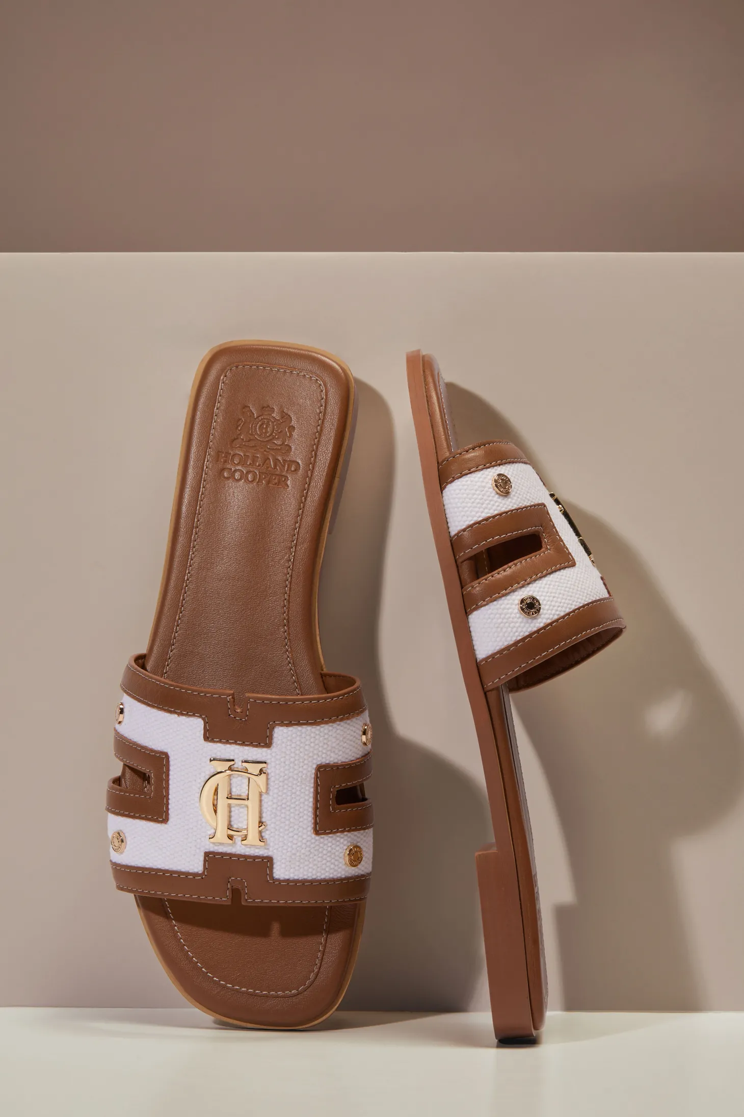 Monogram Slides (Tan Canvas)