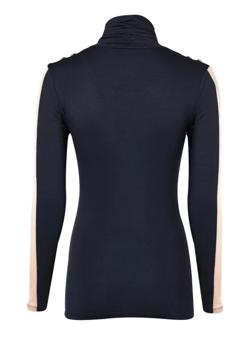 Panel Long Sleeve Roll Neck (Navy Ecru)