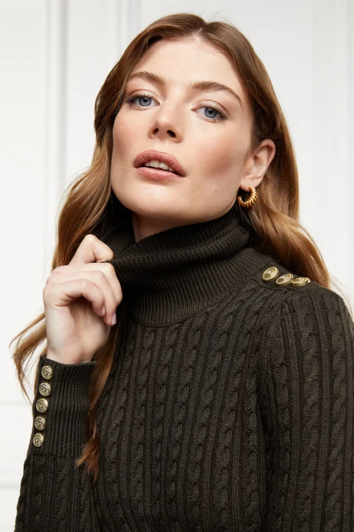 Seattle Roll Neck Cable Knit (Fern Green)