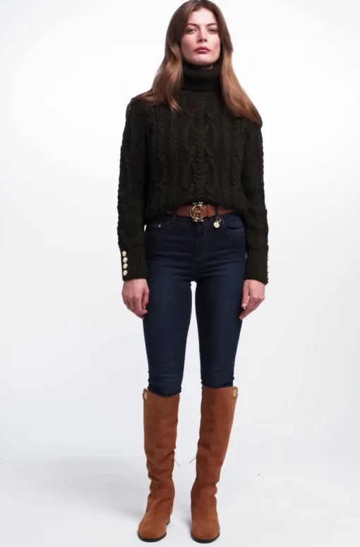 Seattle Roll Neck Cable Knit (Fern Green)
