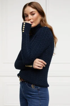 Seattle Roll Neck Cable Knit (Ink Navy)