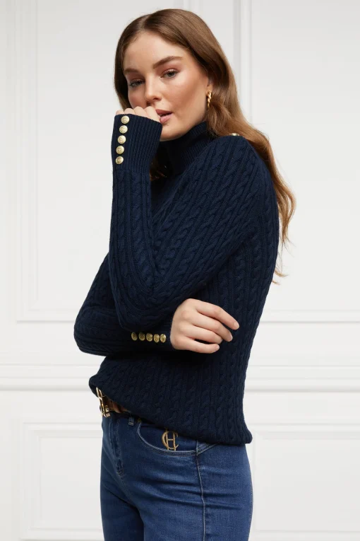 Seattle Roll Neck Cable Knit (Ink Navy)