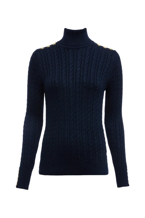 Seattle Roll Neck Cable Knit (Ink Navy)