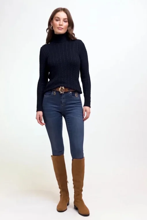 Seattle Roll Neck Cable Knit (Ink Navy)