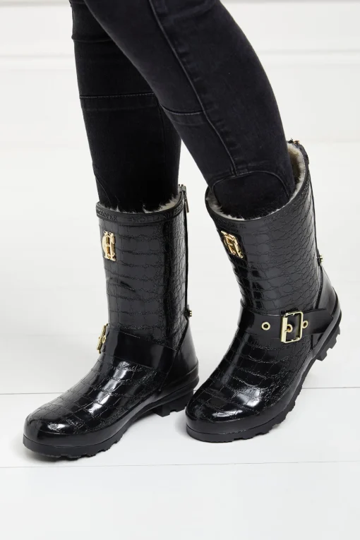 Sherpa Lined Chelsea Wellington (Black Croc)