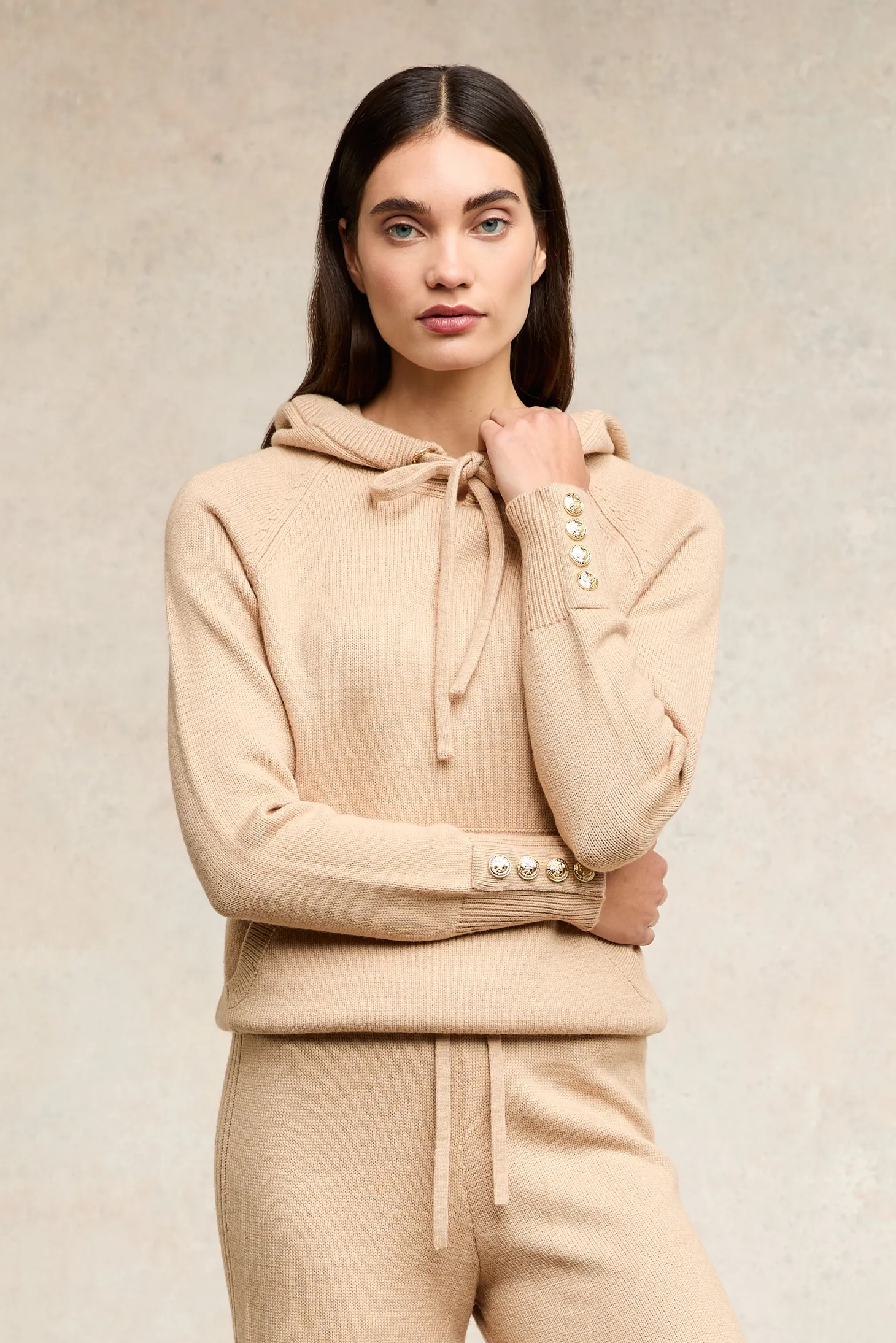 Verbier Knitted Hoodie (Light Camel)