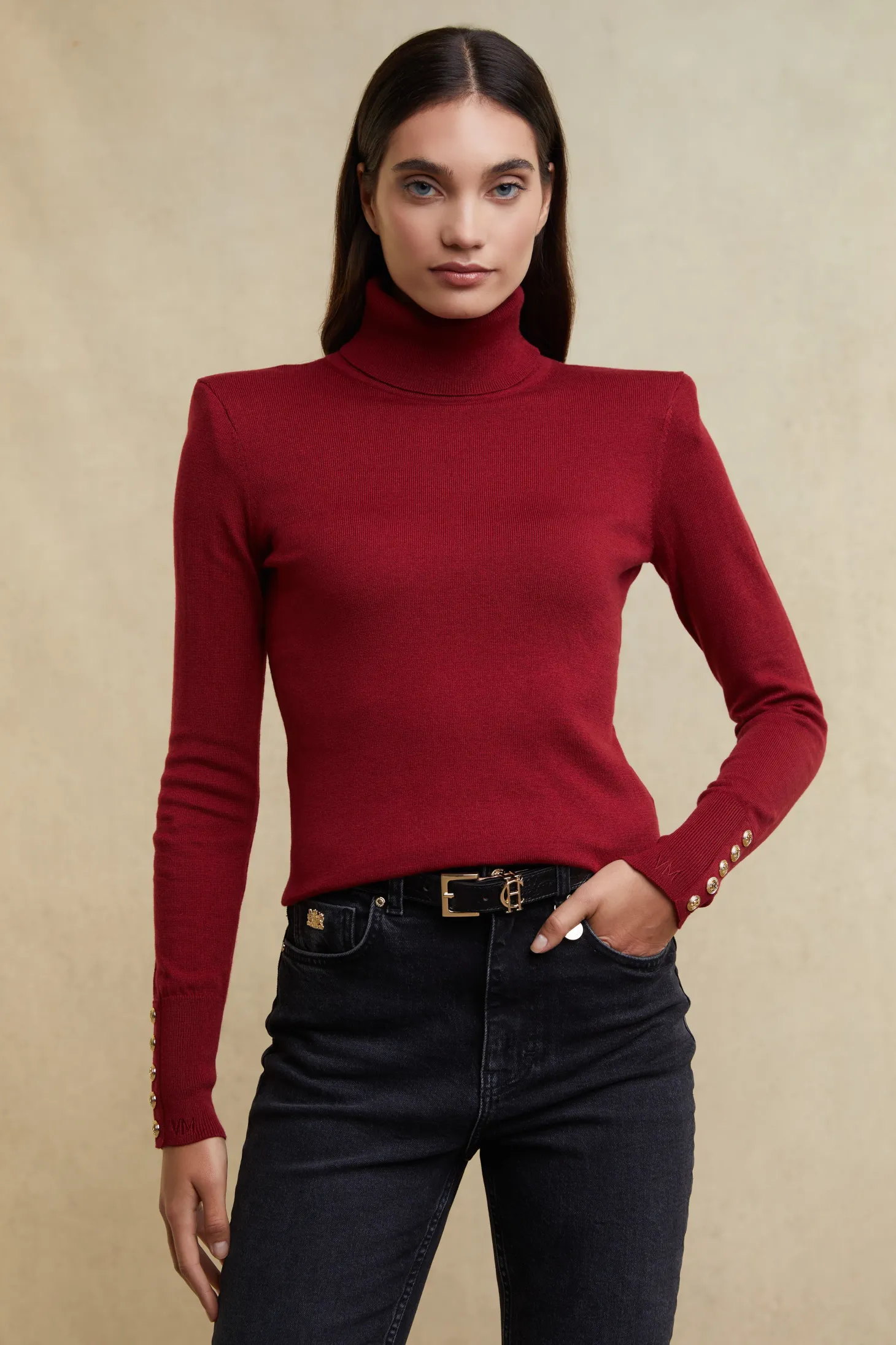 Victoria Cashmere Roll Neck (Berry)