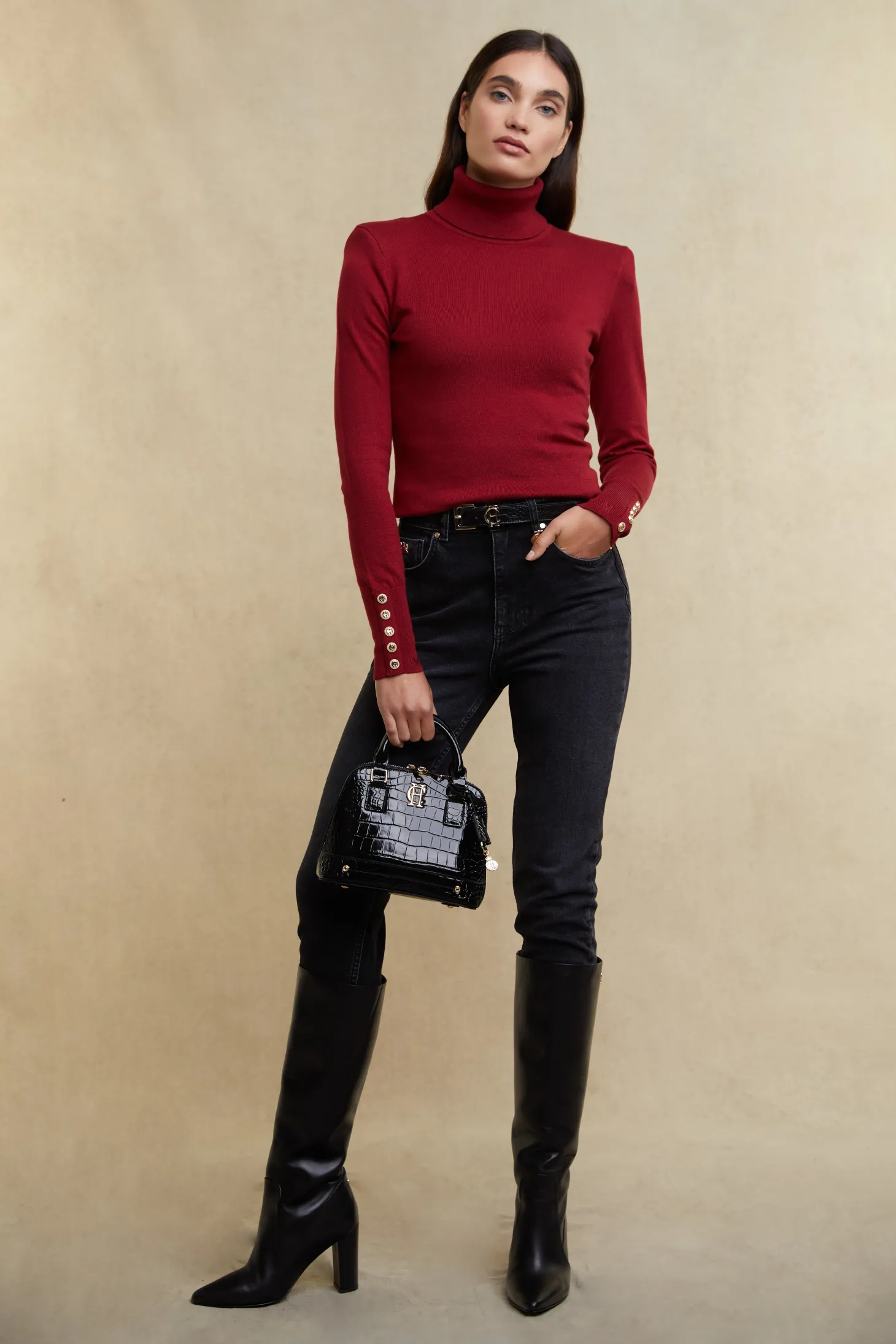 Victoria Cashmere Roll Neck (Berry)